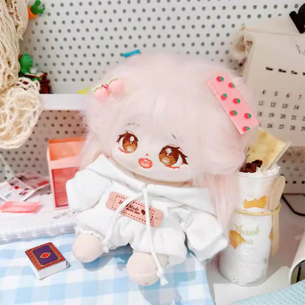 Niannyyhouse 10cm~15cm 20cm Plush Clothes, White Hoodie, Suspenders, Cotton Doll, Dress-Up Accessories (White 10cm~15cm)