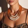 Europäische und amerikanische mehrlagige Modeschmuck-Halskette mit Imitationsperlen - Doppellagige Pulloverkette mit Kreuzanhänger