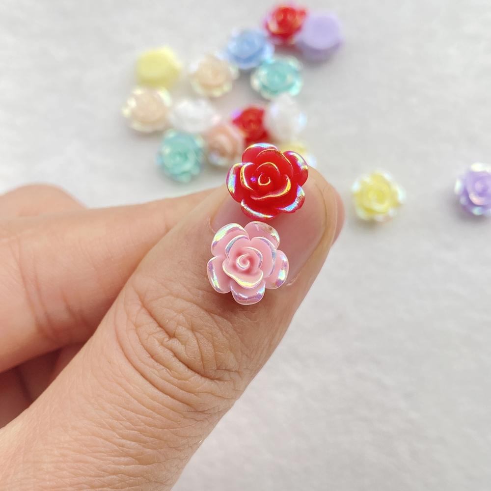 20pcs 9/14mm AB Resin Rose Flatback Flower Rhinestone Gems Scrapbook Wedding Ornaments Applique Crafts DIY