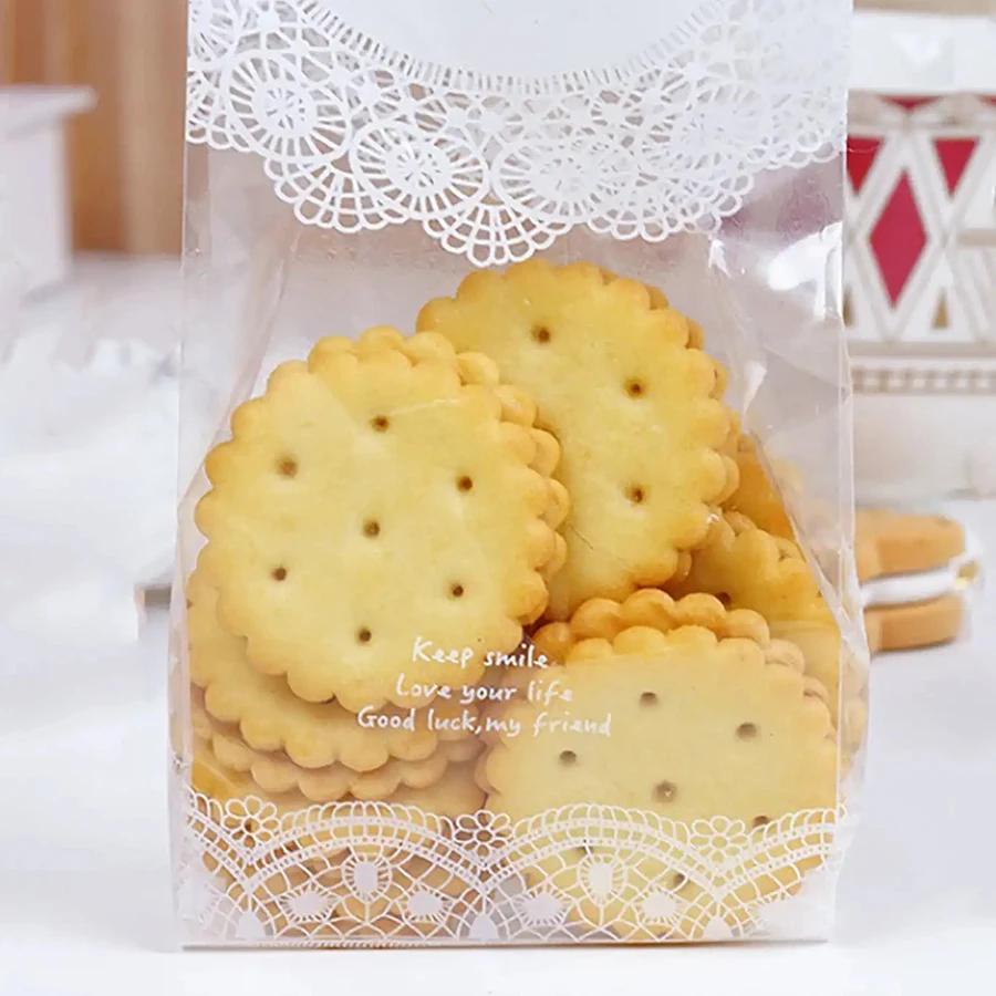 50/100pcsWhite Snowflake Flower Nougat Cranberry Cookies Frosted Transparent Machine Sealed Bags Party Favors Cake Decorating