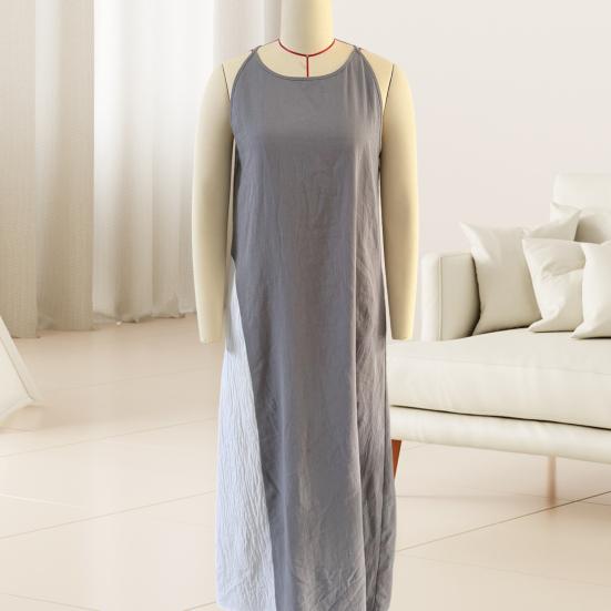Damen Langes Fließendes Tanktop Seitenschlitz Rundhalsausschnitt Ärmellos Maxikleid Sommerlich Lässig Strand Sonnenkleid mit Taschen