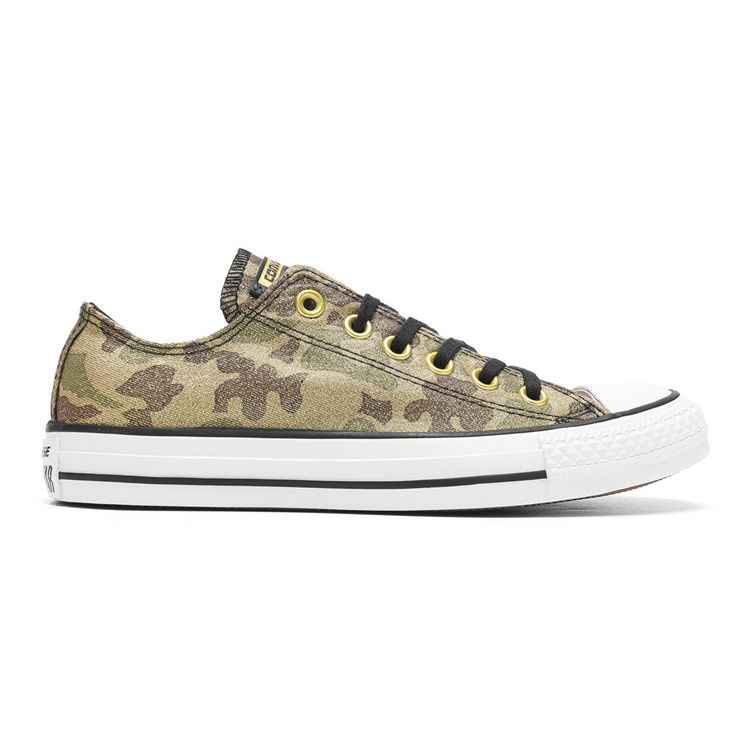 Converse All Star Ctas Ox Comfortable Slip Resistant Durable Lightweight Low Top Skate Shoes Women Sneaker Gold Khaki Camouflage 559838C