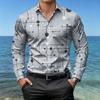 Men's Long Sleeved Shirt with Lapel Collar, Long Sleeved Shirt with Geometric Lines, Polka Dot Printed Shirt, Slim Fit Commuting