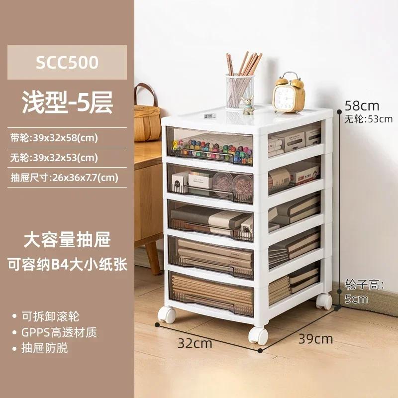 Movable Plastic File Storage Holder with Wheels under Table Drawer Type Organizer for Invoice Tape Snack Toy Seam Cabinet