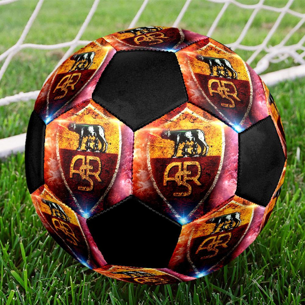 AS Roma Size 5 Soccer Ball, Machine-Stitched PVC, Durable & High Bounce, All Ages Fit, Fan Merchandise, Matches & Outdoor Use.