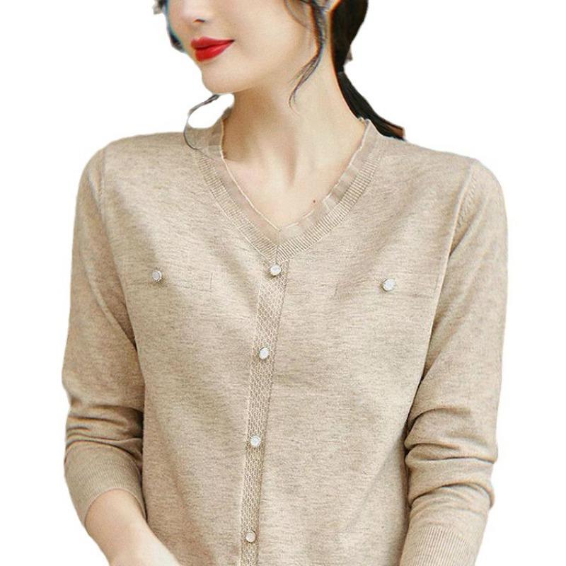 

Ранняя осень V-образный вырез тонкий овчина женский кружевной вязаный маленький свитер весна осень мамин базовый свитер в стиле вестерн one size