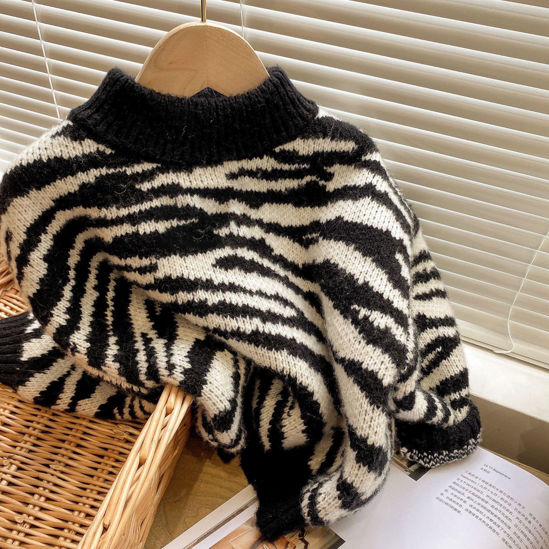 

Зимние девочки мальчики повседневные свитера с принтом зебры для малышей и детей вязаный кардиган 140 черный белый