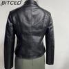 BITCED Women's Spring/Autumn Studded Leather Jacket Cardigan Button-Up Leather Clothing Fashionable Lightweight Outerwear