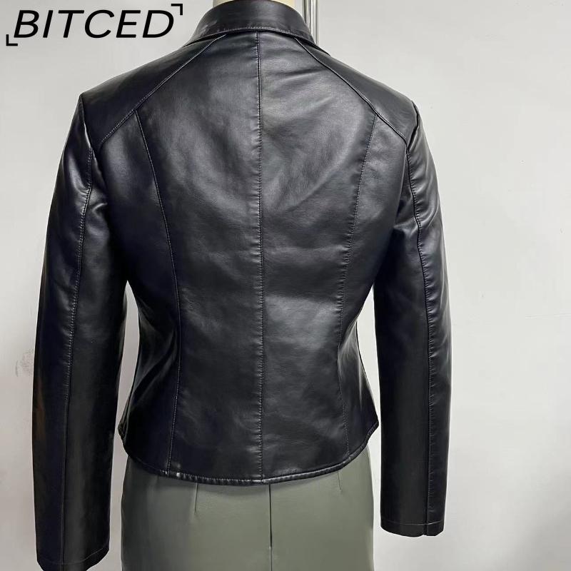 BITCED Women's Spring/Autumn Studded Leather Jacket Cardigan Button-Up Leather Clothing Fashionable Lightweight Outerwear