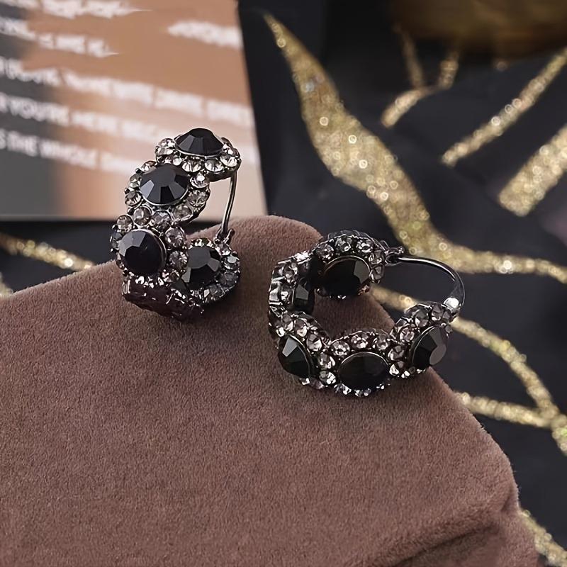 Elegante schwarze Zirkonia-Creolen im Vintage-Stil für Damen - Perfekt für Partys & Geschenke