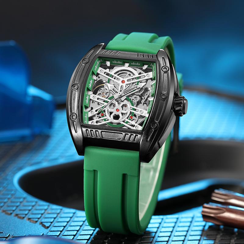 Herren Sport Mechanische Uhr Silikonarmband Leuchtend Wasserdicht Multifunktion 8601