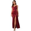 Women's Spaghetti Strap Satin Slit Dress Ruched V Neck Sleeveless