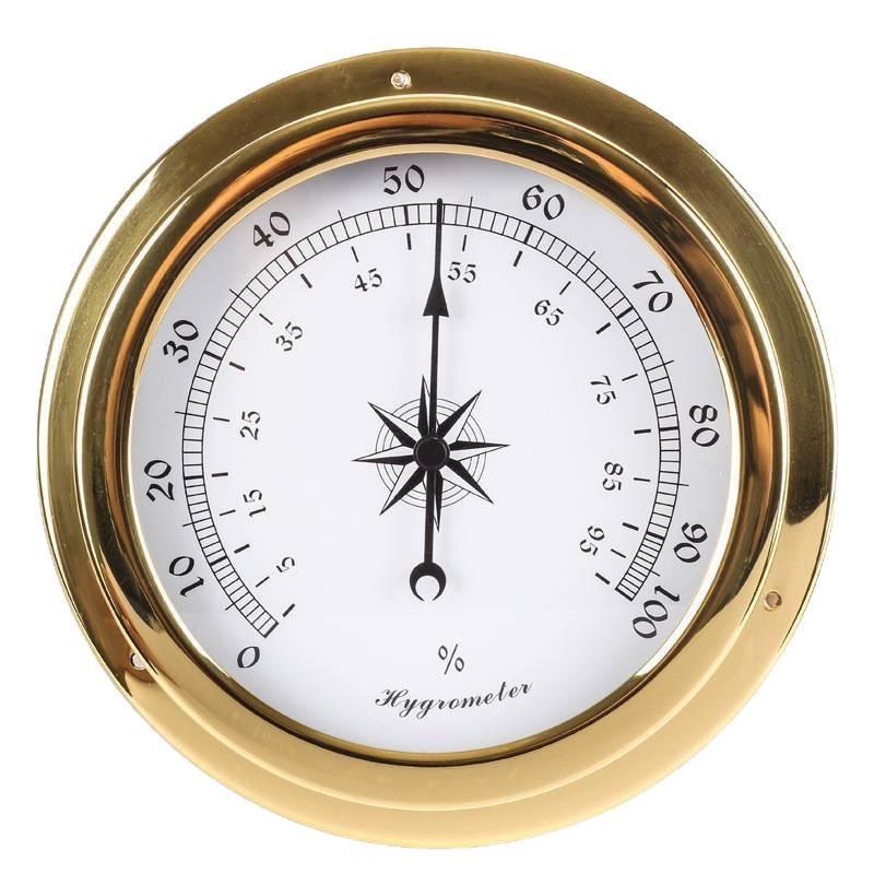 J81 Clock Weather Station with 4-Dial Barometer, Copper Case, 45mm, Includes Temperature & Humidity Meter for Ships