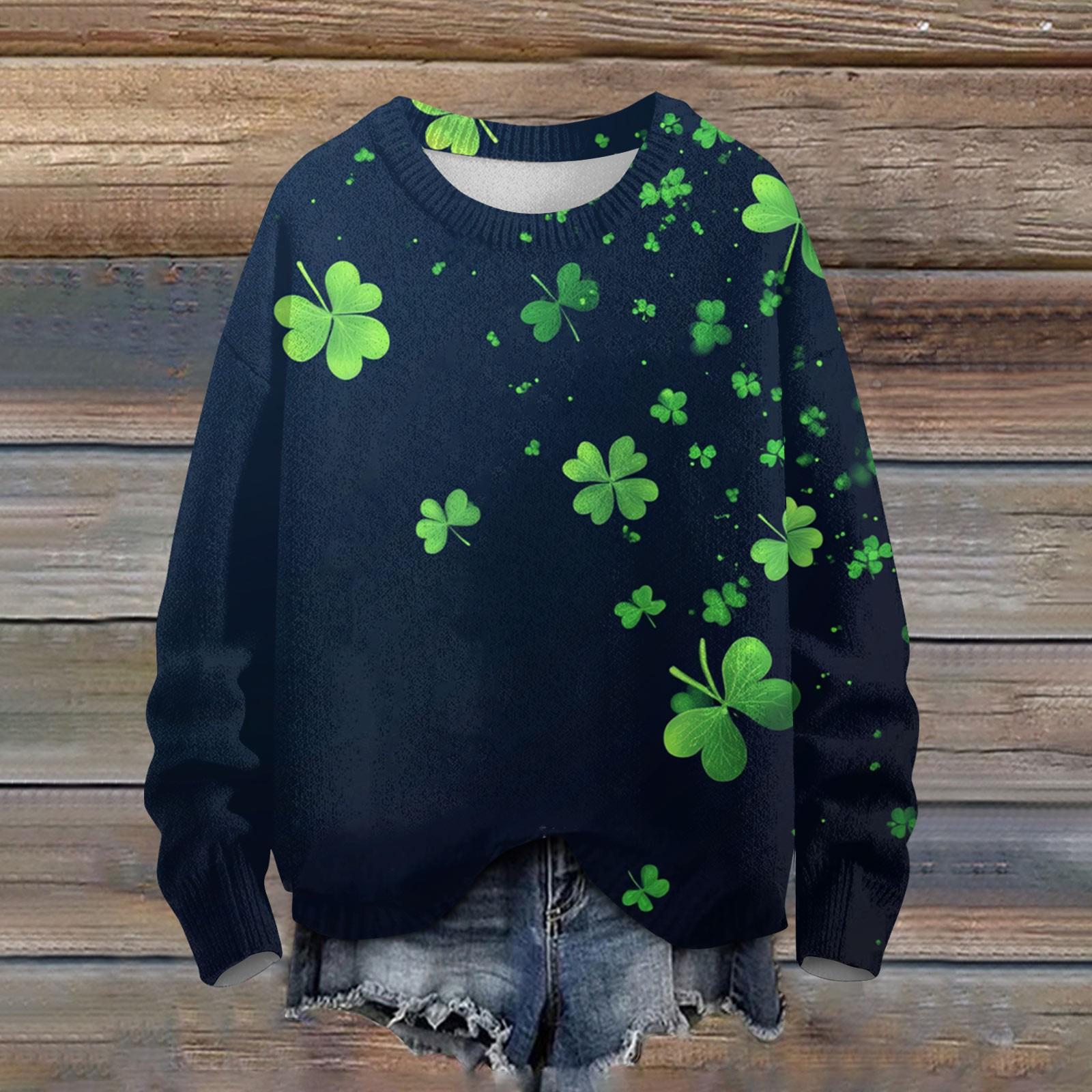 

Женская мода вскользь с длинным рукавом St. Вязаный топ с круглым вырезом и принтом ко Дню Святого Патрика M