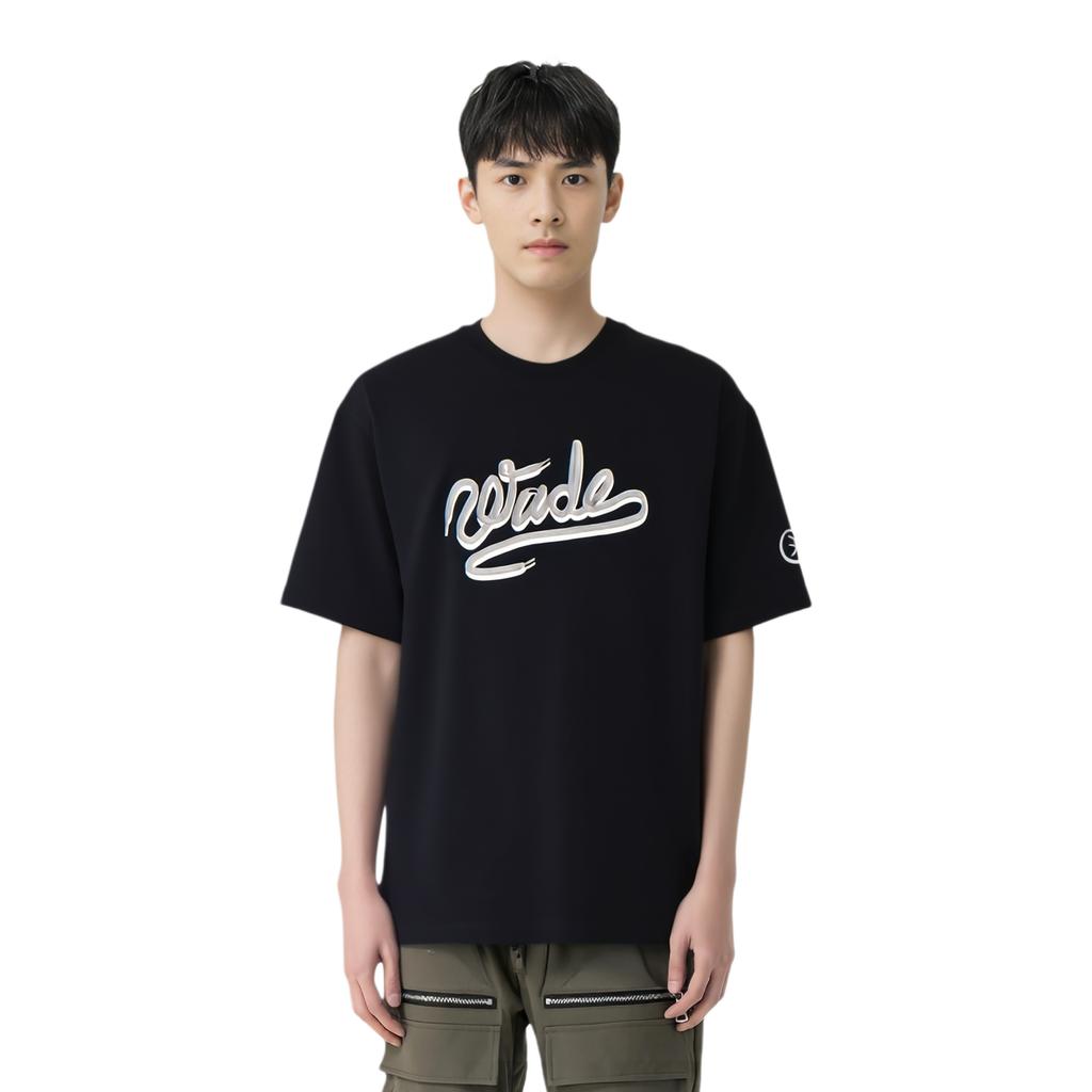 Li-Ning Basketball Series Letter Round Neck Breathable Versatile Casual Short Sleeve T-Shirt Men Tops Black AHSV089-1