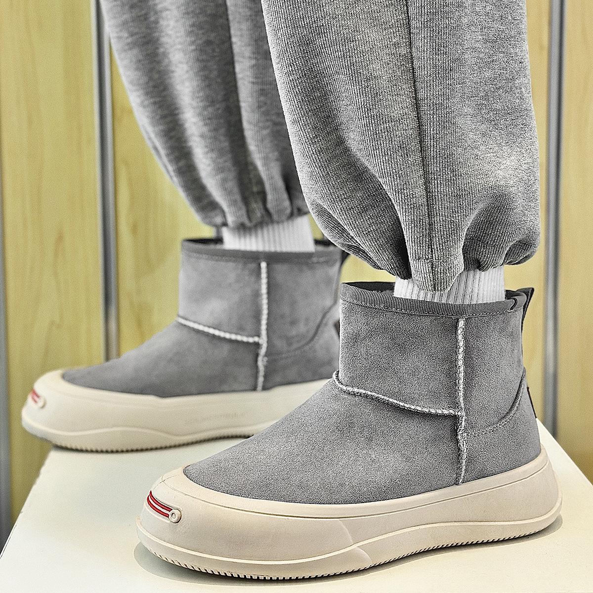 Зимние ботинки Мужские ботинки Британские хлопковые ботинки Высокие кожаные ботинки Тренд 2024 года Осенне-зимняя хлопковая обувь 44 серый 2530₽
