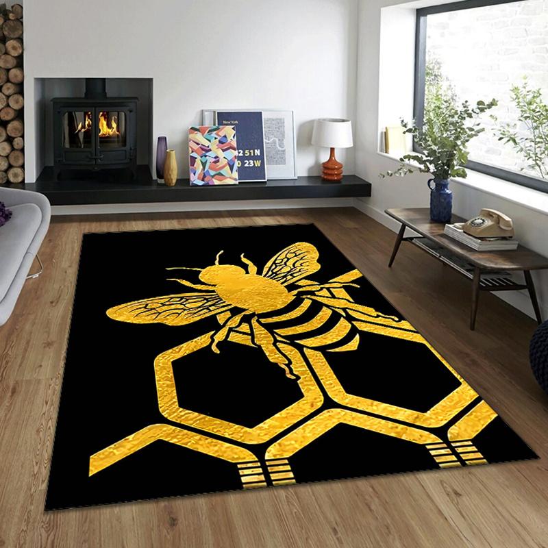 Crystal Velvet Bee Printed Area Rug Carpet for Bedroom Living Room Home Decor Rugs Mat Non Slip Mat Rug for Bedside