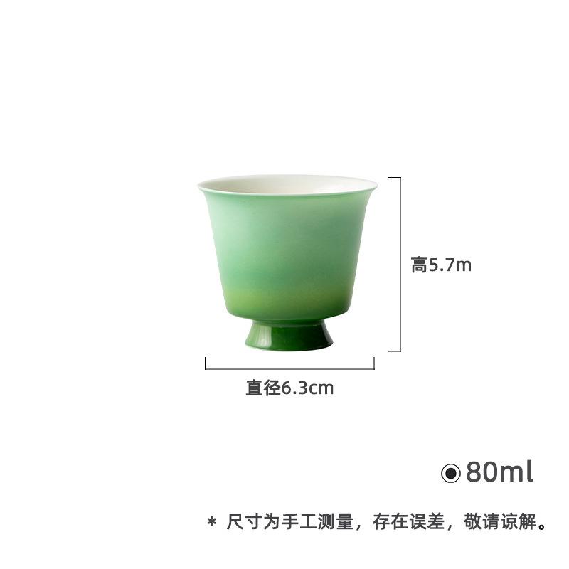 

2pc/lot Gradient Ramp Emerald Green High Foot Teacup Retro Tea Bowl Jug Tea-tasting Meditation Cup Jianzhan Master Cups 80ml