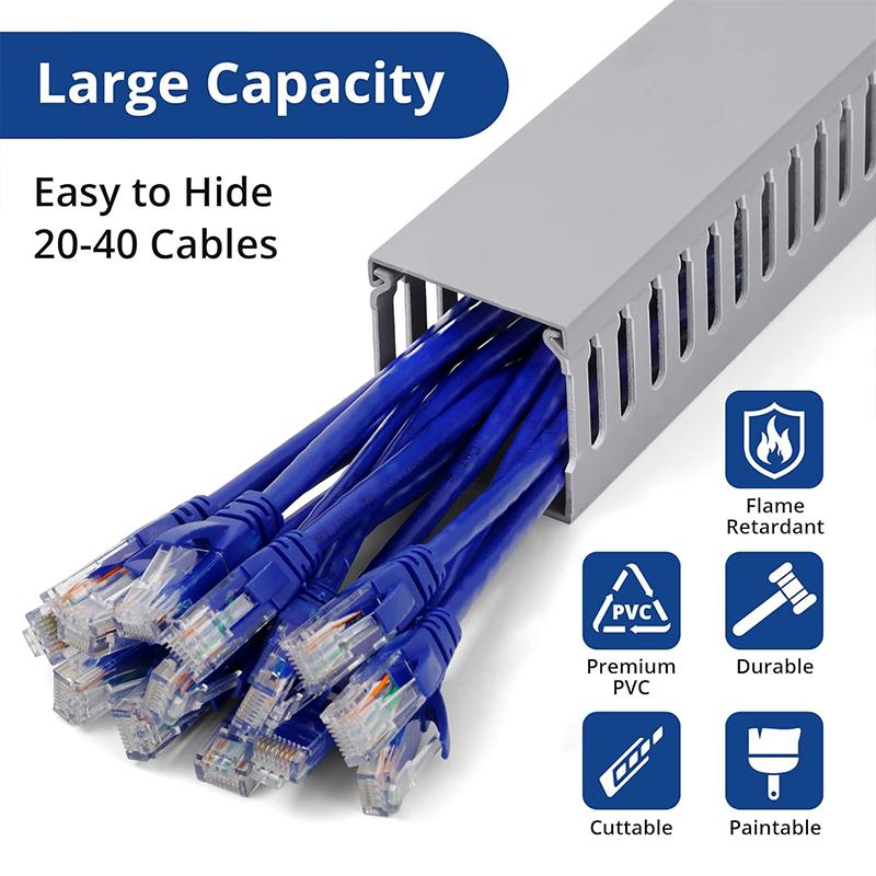 PVC Cable Raceway Gray Wiring Duct Open Slot Wire Covers For Cords Under Desk Cable Management Hide Under Desk Power Cords.