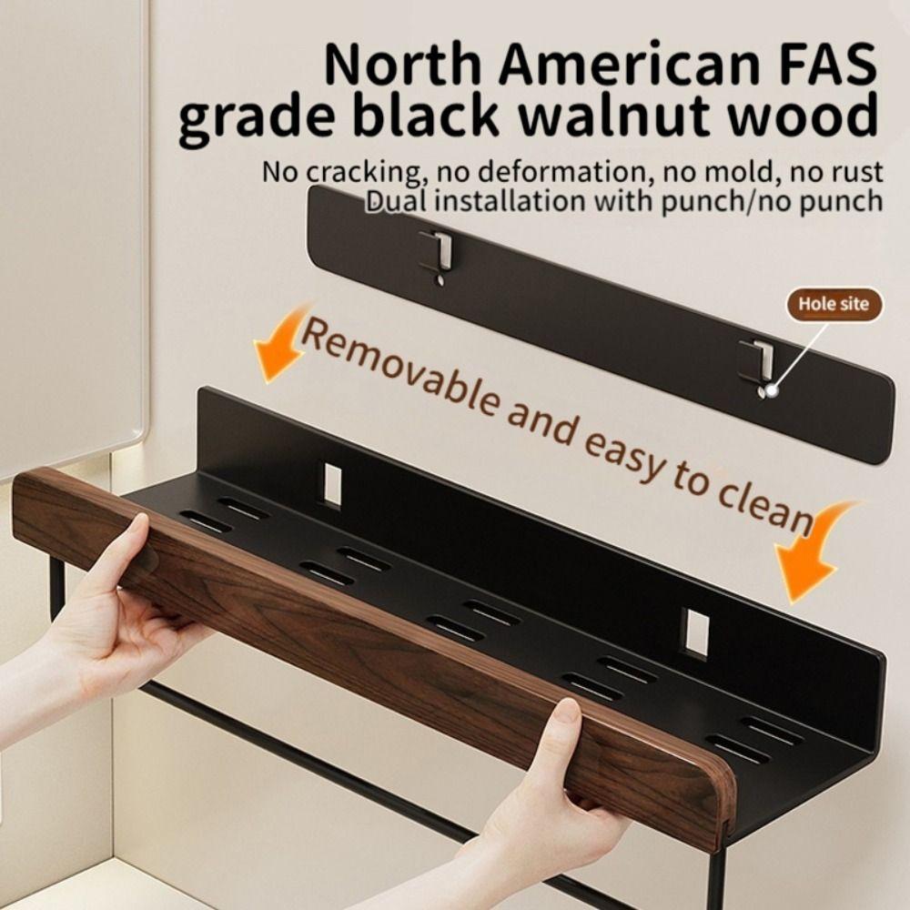 Wood Detachable Bathroom Shampoo Shelves Space Saving Wall Mounted Shower Storage Rack Waterproof Corrosion-Resistant