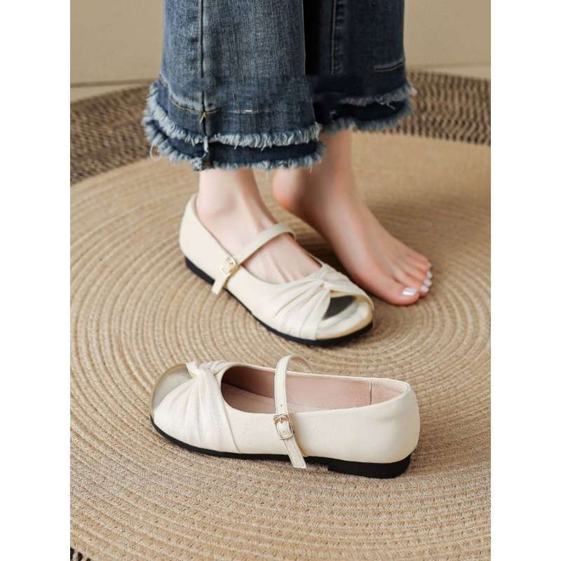 Round Head Pregnant Women Single Shoes Women's 2025 Spring and Summer New Niche Design Flat-bottomed French Ladyshoes Lightweight Grandma Shoes
