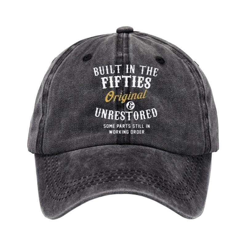 Humorous Baseball Cap with Builtin Fifties Text Wash Cotton Adjustable Dad Hat for Daily Outfit Women Men Accessory