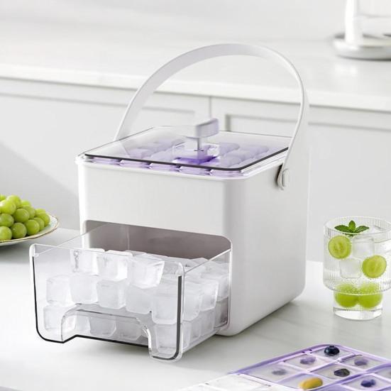 Large Capacity Ice Cube Maker with Storage Bin Shovel 50 Cube Ice Container BPA-Free Easy-Press Ice Cube Tray for Home Camping Party