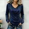 Women's Satin Long Sleeve Cowl Neck Blouse with Button for Work or Casual Wear