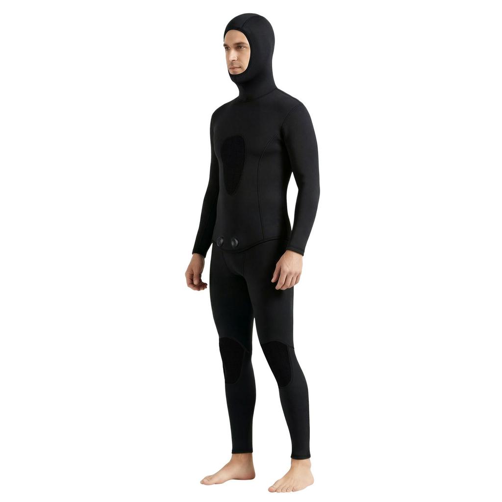 Men S 2Pcs Wetsuit Set 3mm Thermal Neoprene Spearfishing Hooded Diving Suit for Surfing Swimming