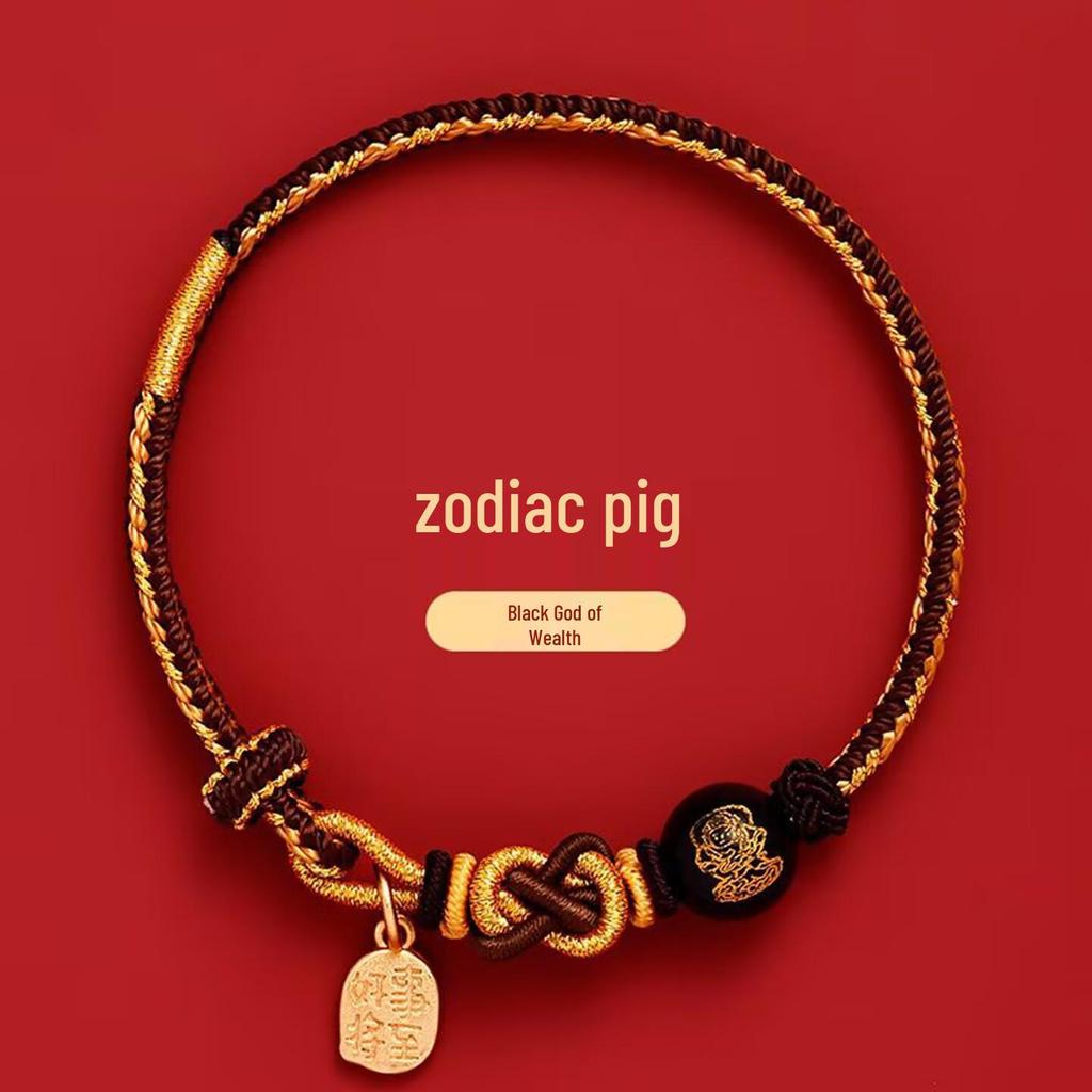 2025 Year of the Snake Red String Zodiac Bracelet with Five Paths God of Wealth Charm