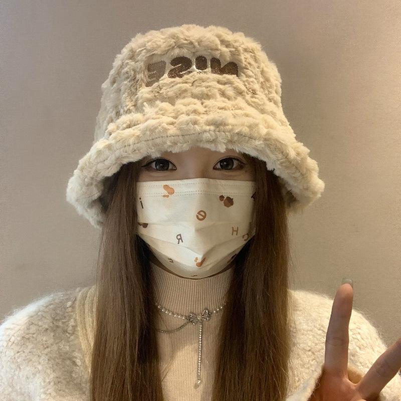 New hat women's autumn and winter plush warm plush bucket hat big head circumference show washbasin hat