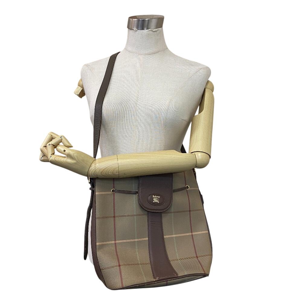 Burberrys purse Mega check canvas Shoulder Bag Khaki green canvas mens Used