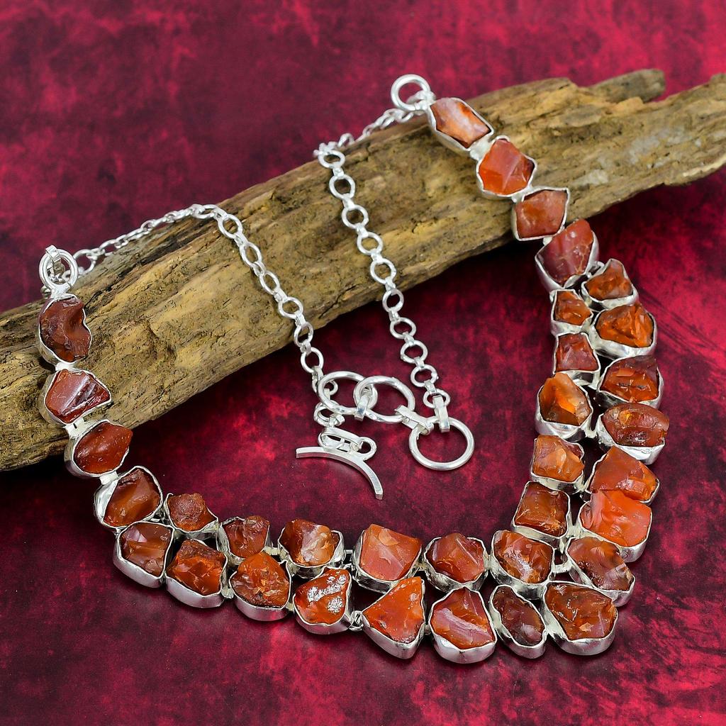 Colier brut de carnelian, colier din argint solid 925 din piatră prețioasă naturală, bijuterii lucrate manual, cadou de zi de naștere și de aniversare pentru ea