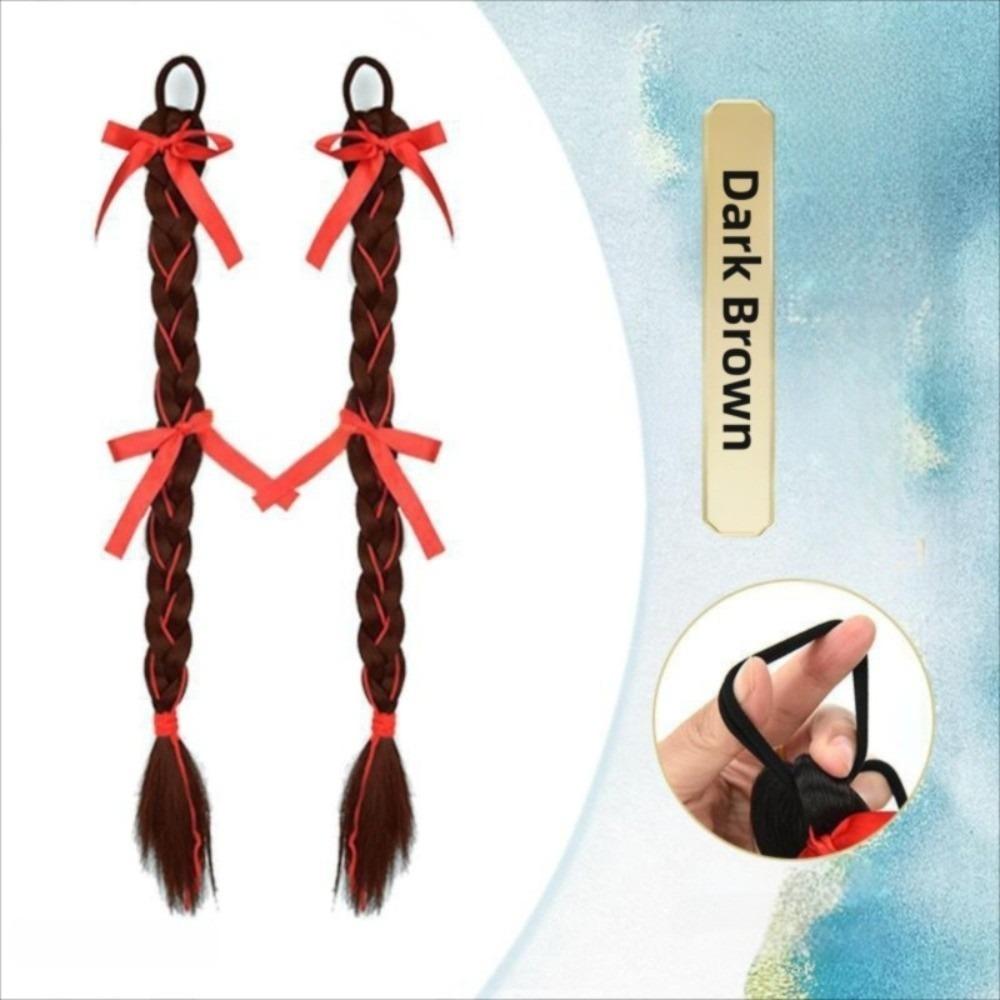 

Ancient Red Bow Ponytail Hair Bands Hair Ornament New Year Headwear Party темно-коричневого