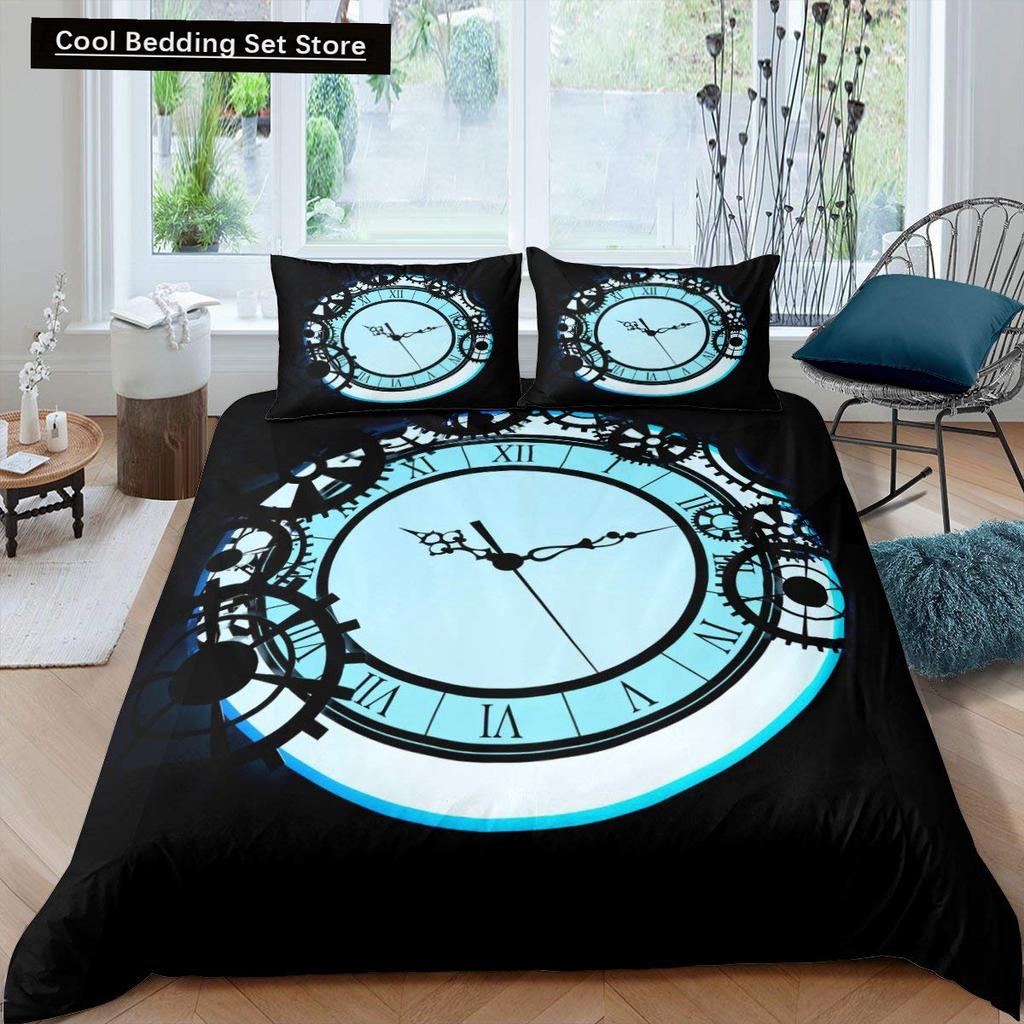 Golden Industrial Gear King Full Duvet Cover Steampunk Style Bedding Set Mechanical Device Quilt Cover Polyester Comforter Cover