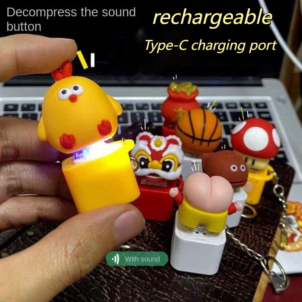 Rechargeable Mechanical Keyboard Keychain Fingertip Button Key Ring  Office Leisure Entertainment