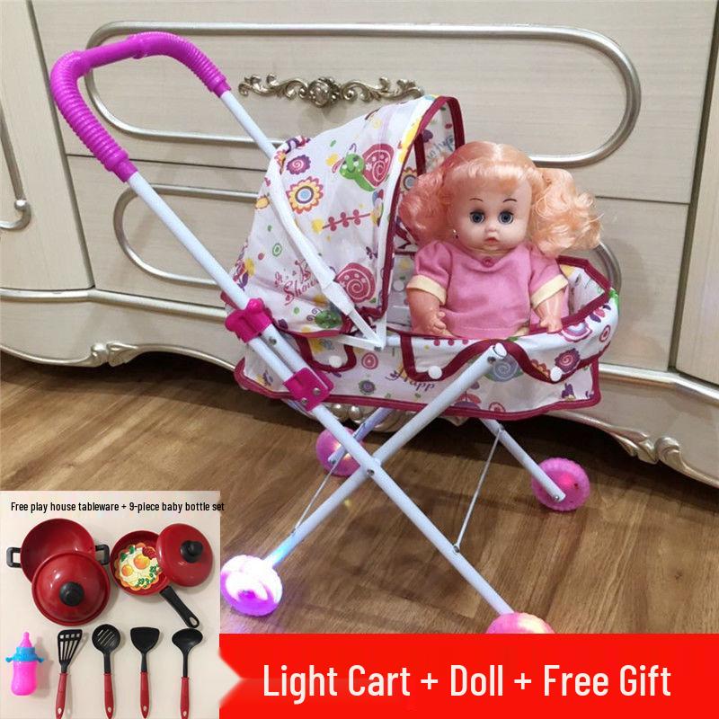 Baby Girl Doll Stroller with Light and Sound - Pretend Play Birthday Gift