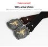 Western Bull Head Belt with Smooth Buckle - Patterned Cowhide Leather Men's Belt