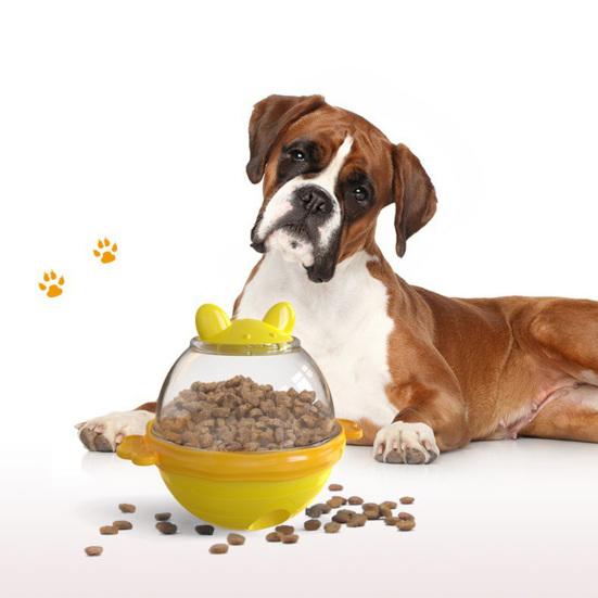 Interactive Dog Treat Toy Wobble Treat Ball Snack Dispenser Toy with Dual Hole Transparent Snack Container for Indoor Outdoor Fun