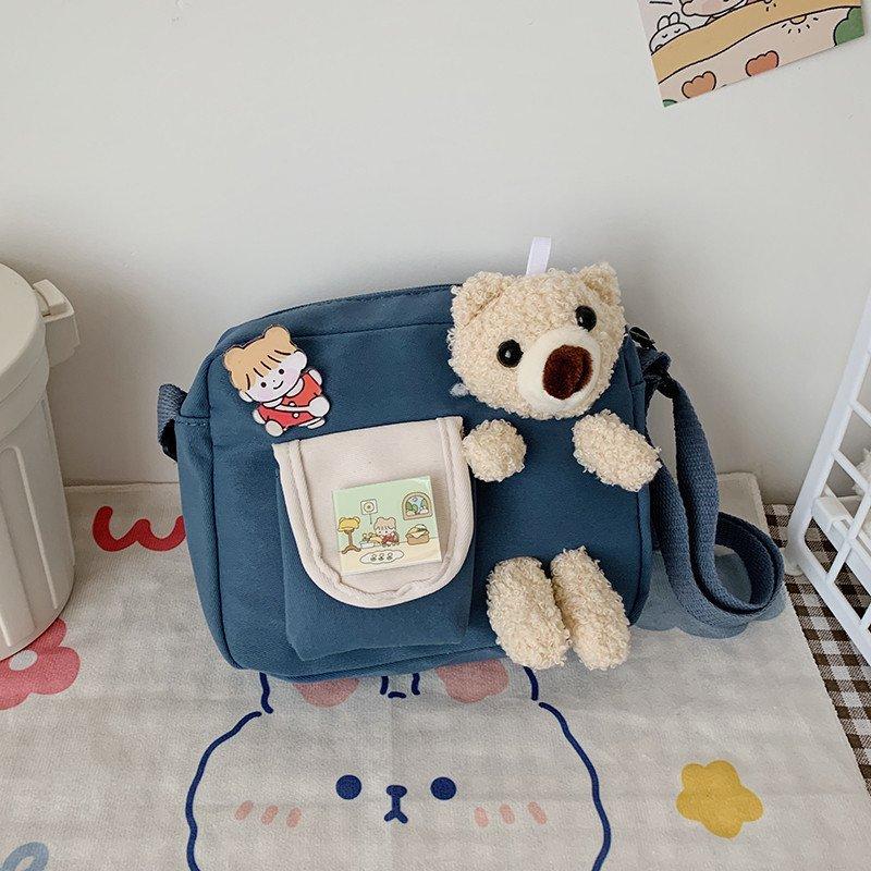 Bear small square bag new women's bag fashionable and sweet contrasting color shoulder bag messenger bag sweet small bag
