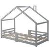 Children's Bed House Bed with Chimney Fall Protection Sturdy Slatted Frames Pine Wood House Bed for Kids, 90 x 200 cm without Mattress, Grey