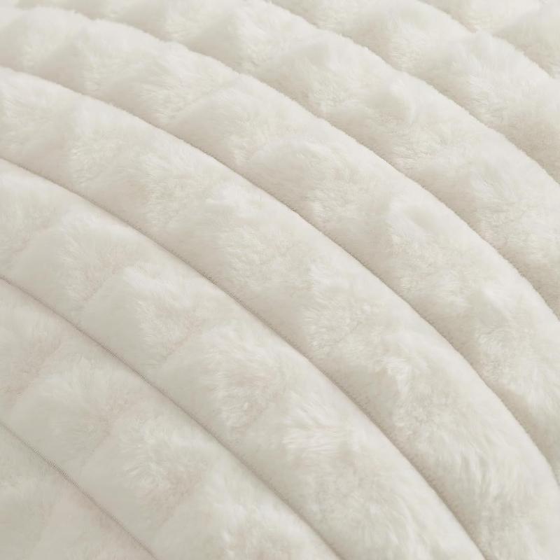Winter New Imitation Rabbit Fur Pillow Cover Solid Color Grid Splicing Jacquard Plush Square Cushion Cover White Soft Pillowcase
