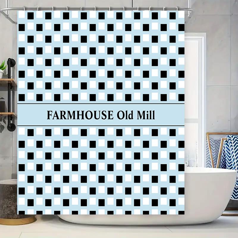 

Farmhouse Plaid Shower Curtain Blue White Decorative Bathroom Waterproof Fabric For Home Decoration Printed Showershower Bath W60H190(CM)-1 Pcs