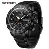 Sanda Men's Dual Display Multifunction Steel Band Sport Waterproof Watch
