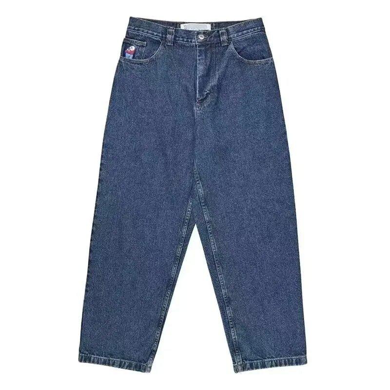 Big boy loose jeans Y2K jeans, mid-rise lazy cartoon graphic with embroidered jeans, street pants S