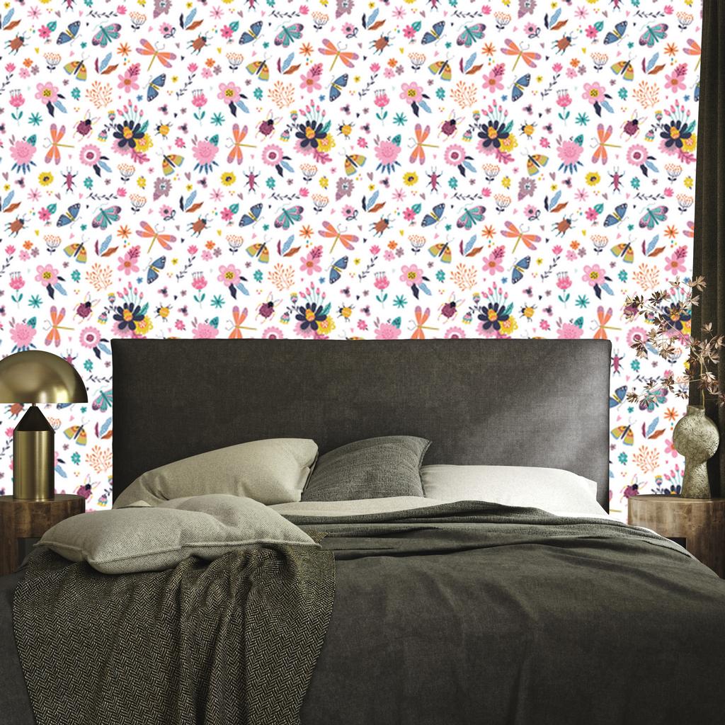 Wallpaper Flowers, Plants and Butterflies for Living Room and Bedroom 50x1000
