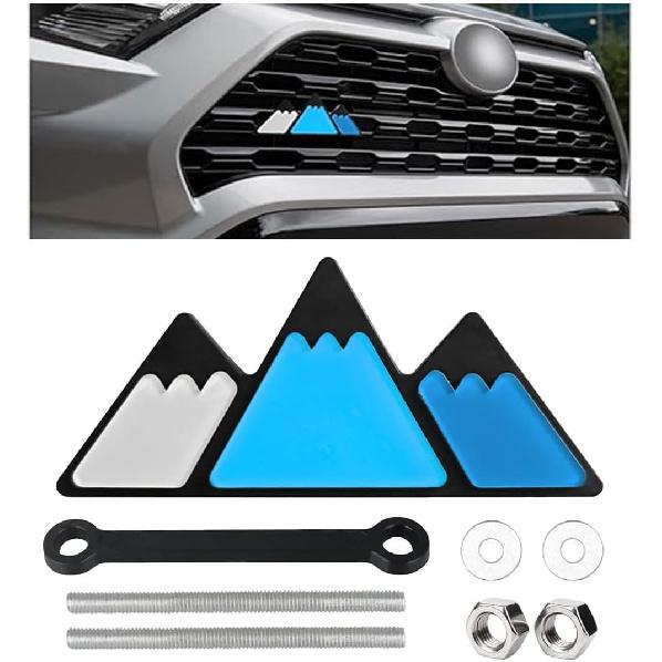 Car Tri-Color Grille Emblem, Auto Snow Mountain Decoration Sticker Triangle Badge Decal, Car Bumper 3-Color Decoration Accessories, Universal for