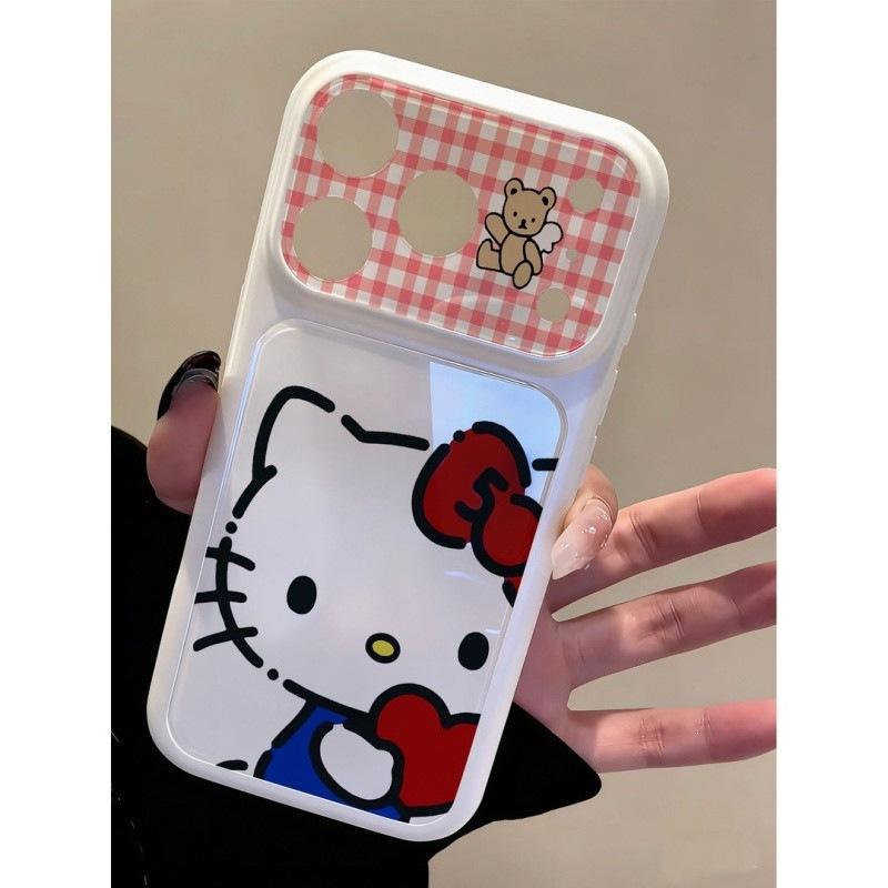 Cartoon red plaid bear kt cat apple 11promax mobile phone case iPhone11 windows 11 soft color seconds change 11