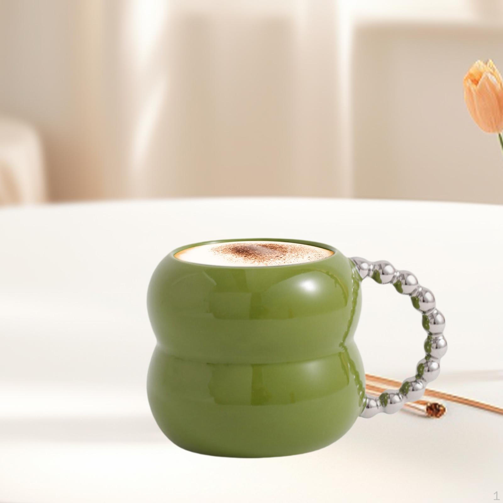 

Pottery Mug Coffee Cup Cute with Beaded Handle Drinkware Milk Tea for Dinner Mother s Day зелений