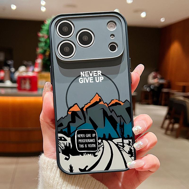 

Чехол с узором «Пейзаж снежной горы» для iPhone 17 Pro Max Чехол iPhone 16 15 14 13 Pro Max Магнитный для Magsafe Гибридный Тонкий Матовый Чехол iPhone 17 чёрный